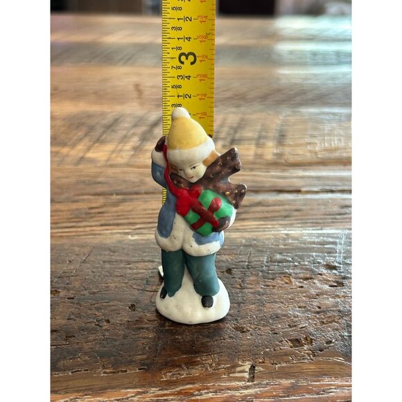 Vintage Ceramic Snowman & Boy Figurines Holding Gifts Christmas Village Figurine - Picture 6 of 12